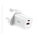 SIA WALL CHARGER GAN PD/PPS/QC 35W DUAL PORTS A+C WHITE-UK